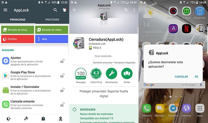 Proceso de desinstalación de AppLock