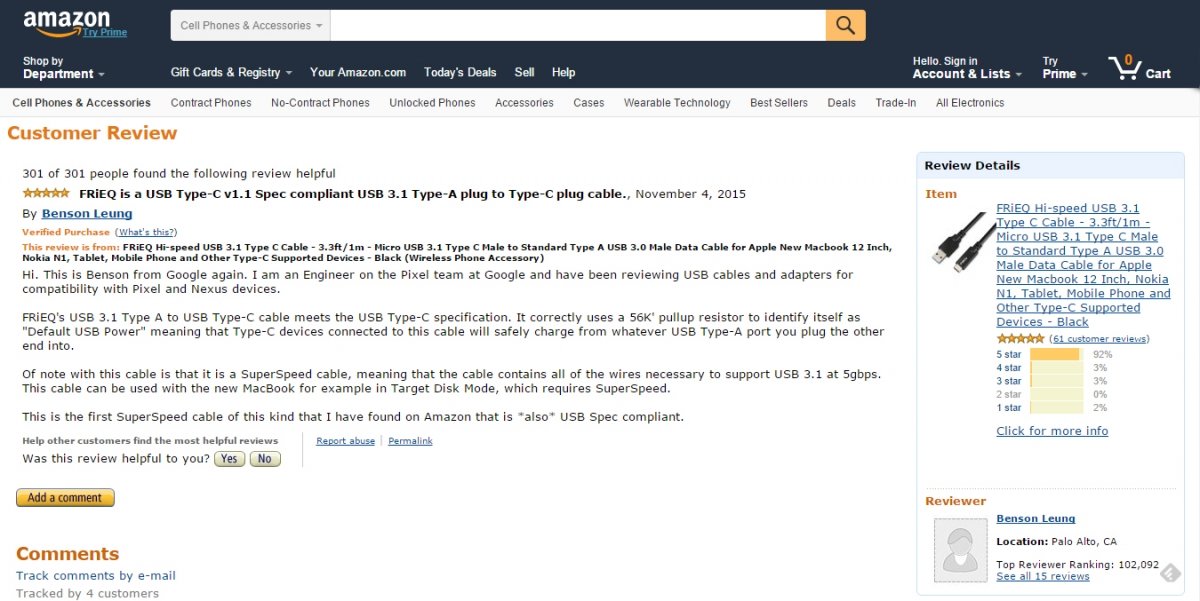 Review de Benson Leung en Amazon