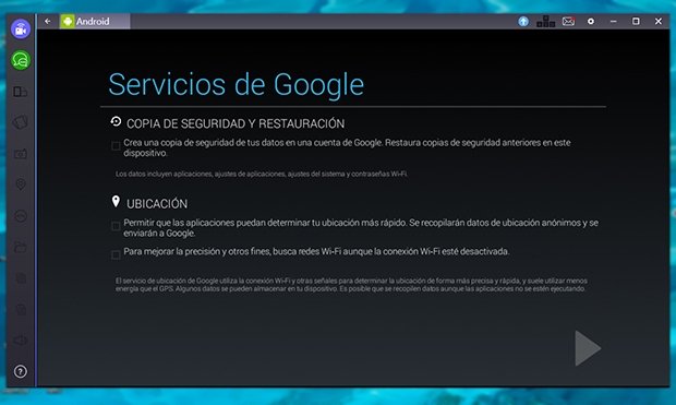 Sección de servicios de Google