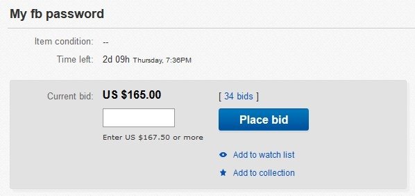 Subasta de cuenta de Facebook en eBay