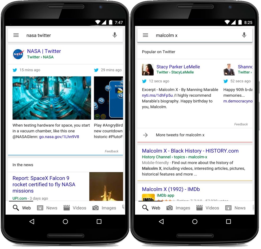 Tuits mostrados en la búsqueda de Google
