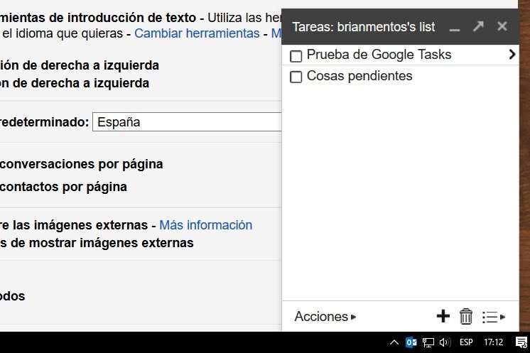 Ventana de creación de listas de Gmail