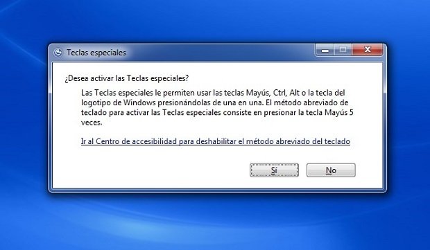 Ventana emergente de Teclas Especiales