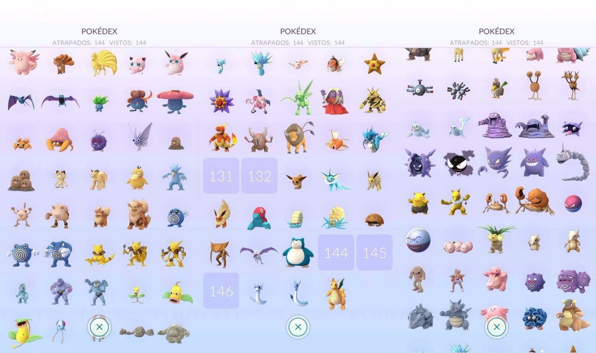 Vista de la Pokédex de Pokémon GO