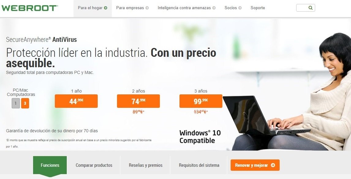 Web de Webroot SecureAnywhere
