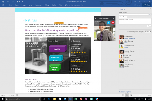 Word con la coautoría y Skype en funcionamiento