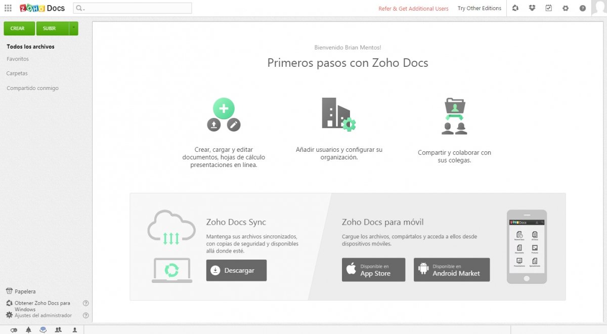 Zoho Documents permite crear documentos, presentaciones y hojas de cálculo