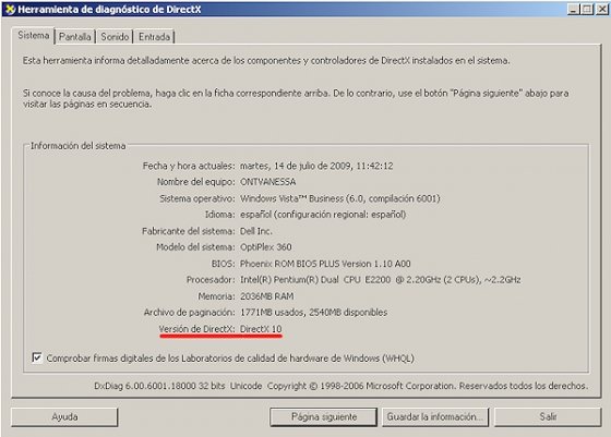 Versión de DirectX