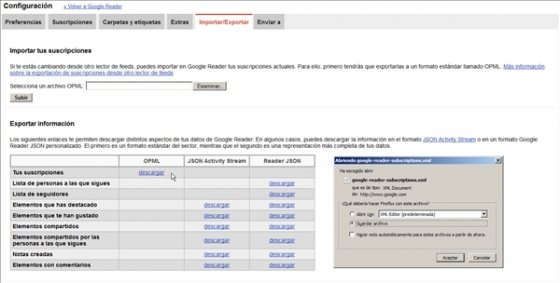 Exportar suscripciones de Google Reader