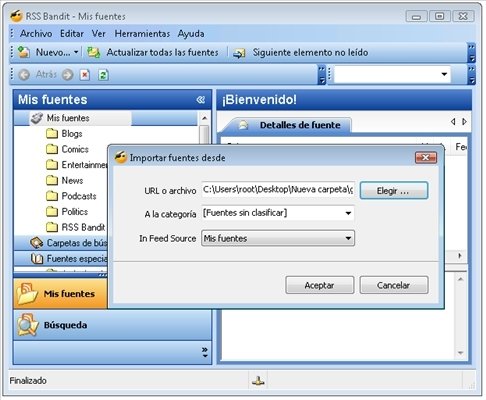 Importar a OPML las suscripciones