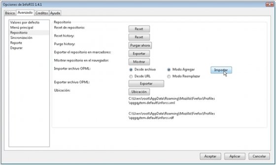 Importar a OPML las suscripciones