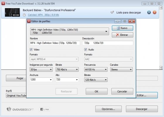 Descarga y sube vídeos a YouTube Configura vídeo y audio