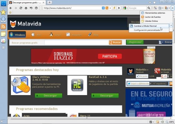 Modo nocturno de Maxthon