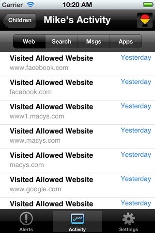 Webs visitadas en Norton para iPhone