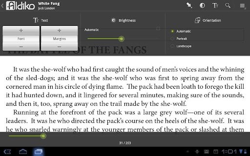 Configuración de interfaz en Aldiko Book Reader