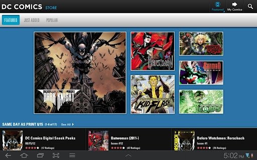 Menú en DC Comics para Android