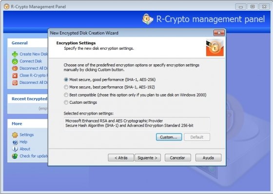 Selección de tipo de codificación en R-Crypto