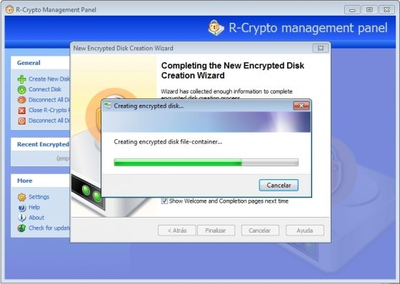 Creación de la nueva unidad de disco virtual encriptada