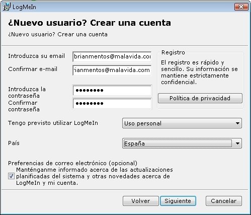 Registro en LogMeIn