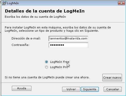 Detalles de cuenta en LogMeIn