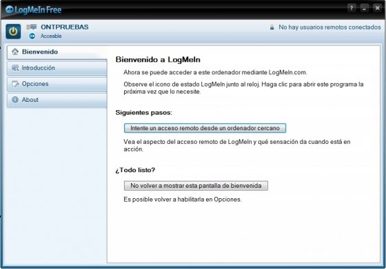Pantalla de inicio LogMeIn
