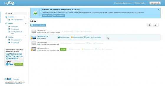 Panel de control de LogMeIn