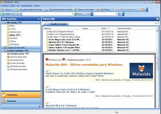 Interfaz de RSS Bandit