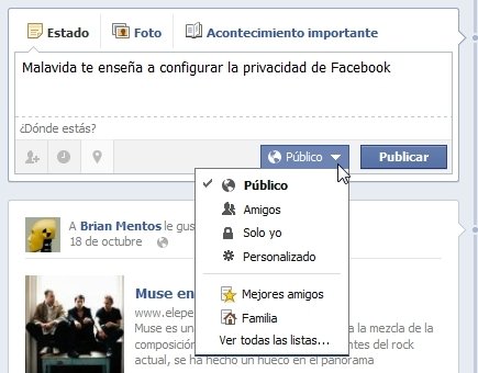 Selector de público en las publicaciones en Facebook
