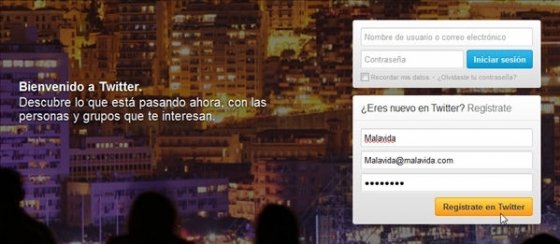Registrar una cuenta en Twitter