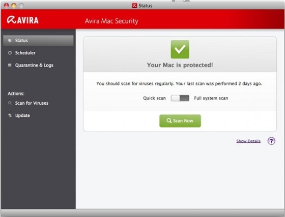 Panel de control de Avira para Mac