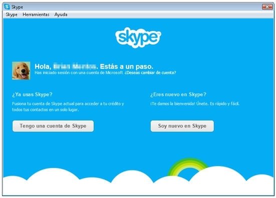 Opciones de alta en Skype