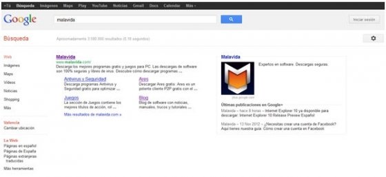 Opciones de búsqueda de Google en su ubicación original