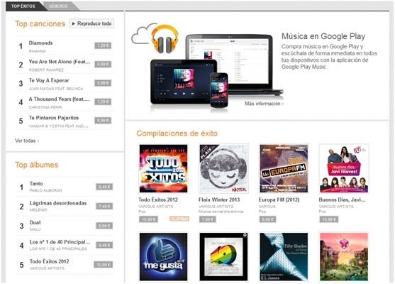 Sección para comprar música en Google Music