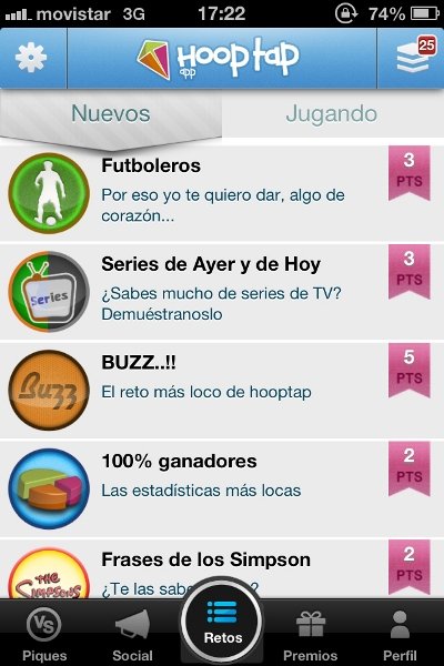 Elección de reto en Hooptap
