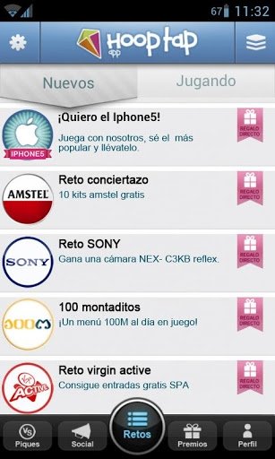 Retos con regalo en Hooptap
