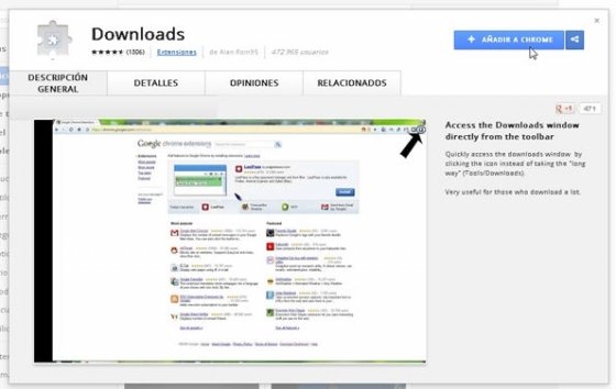 Extensión Downloads en la Google Web Store