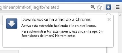 Extensión Downloads instalada en Google Chrome Google Chrome