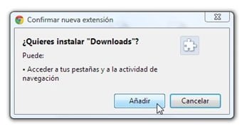 ventana de permisos de extensión de Google Chrome