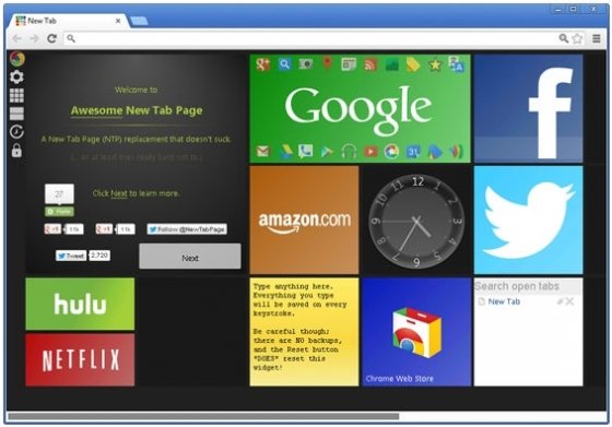Vista de nueva pestaña en Google Chrome con la interfaz Metro