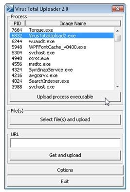 Elegir un proceso para analizar con VirusTotal
