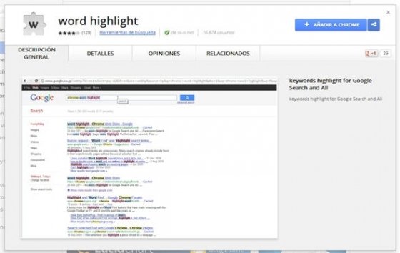 word highlight en la Chrome Web Store