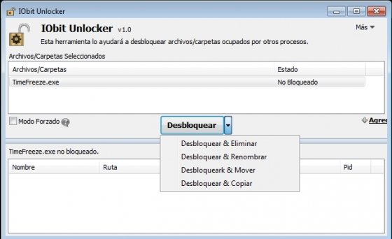 Opciones para desbloquear con IObit Unlocker