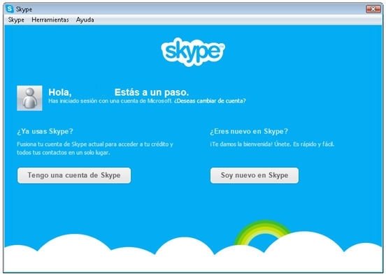 Dos opciones disponibles para iniciar sesión en Skype