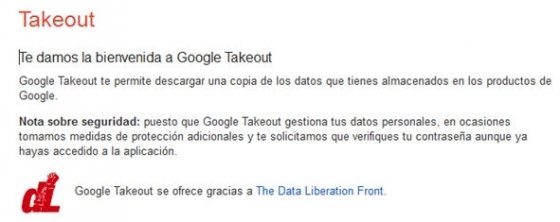 Portada del servicio Google Takeout