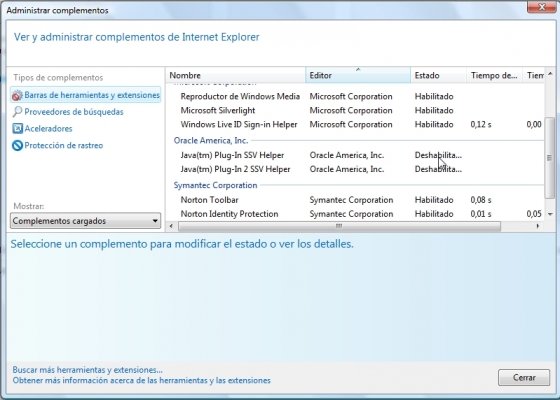 Deshabilitar Java de Internet Explorer