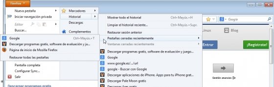 Recuperar pestañas en Firefox