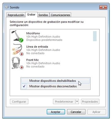Mostrar dispositivos deshabilitados