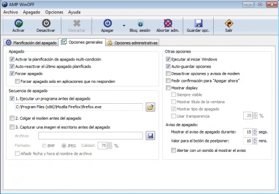 Configuración del proceso de apagado de Windows con WinOFF