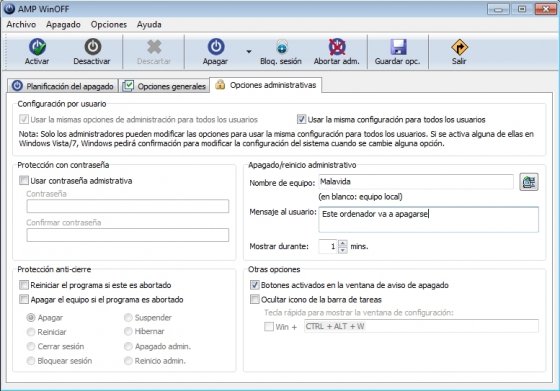 Administrar programa de apagado de Windows