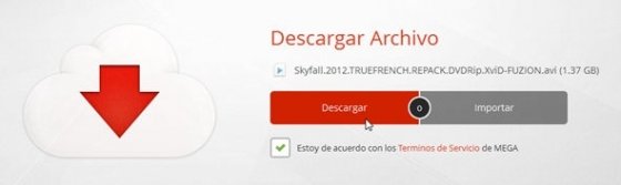 Ventana de descarga del archivo desde Mega
